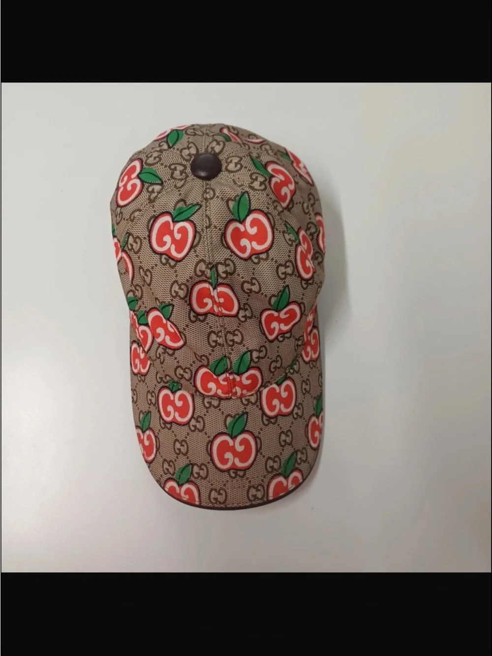 Gucci Beige Canvas Baseball Cap with Red Cherry Print